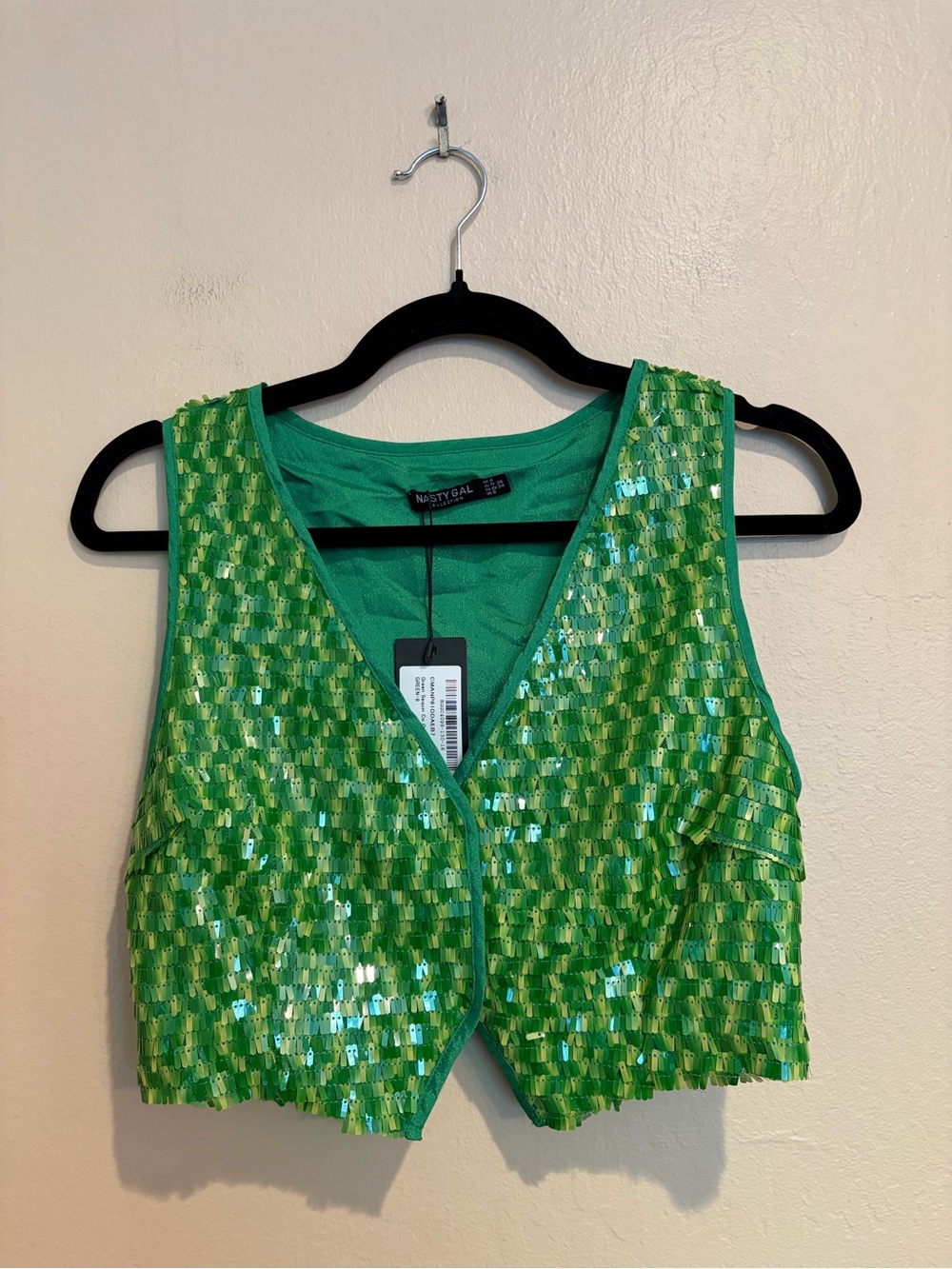 Nasty Gal Super Lime Green Sequin Vest, NWT Size 4, Halloween Vibes